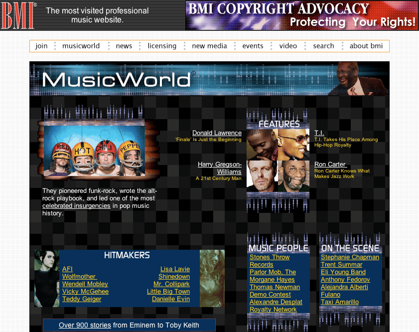 BMI’s MusicWorld magazine page in 2007, with features, hit makers, and music people