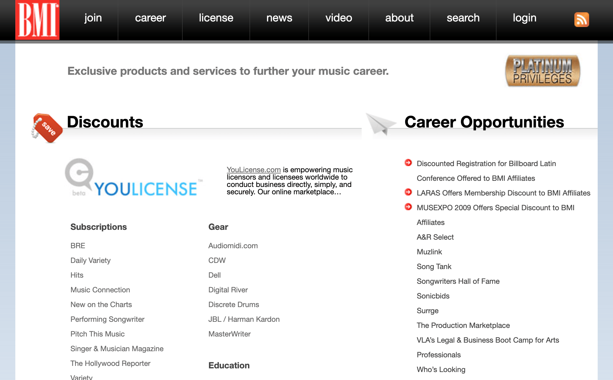 A prototype member benefits page with discounts, career opportunities, and services