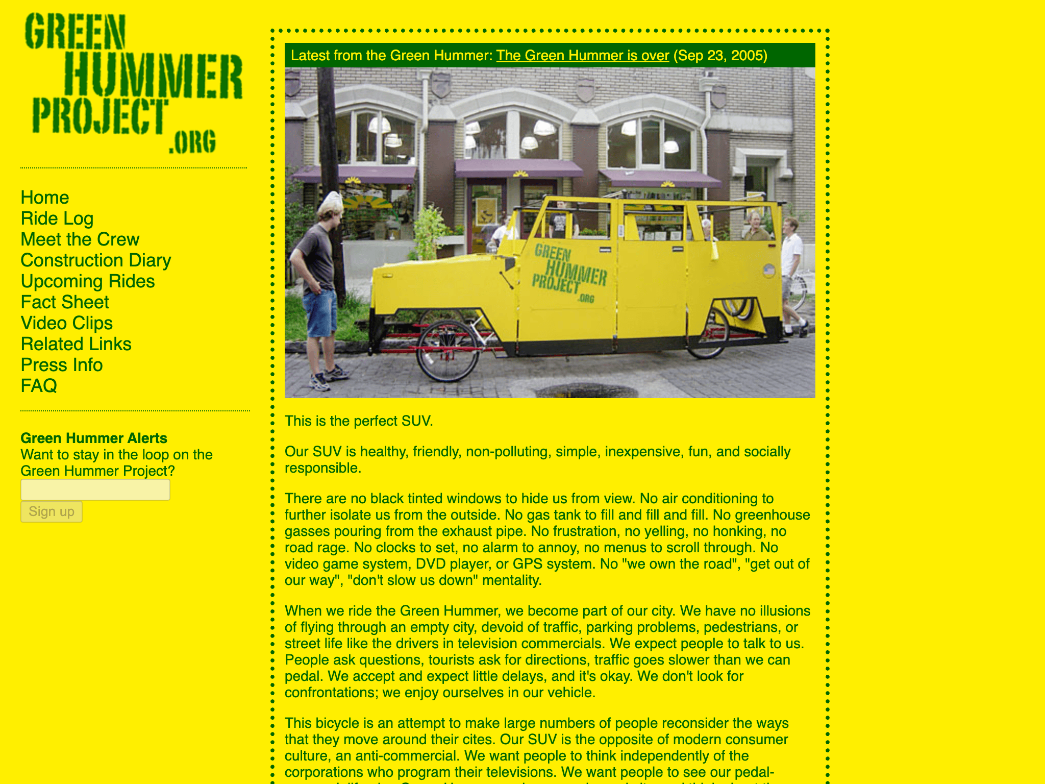 Green Hummer Project, as it looked at the time