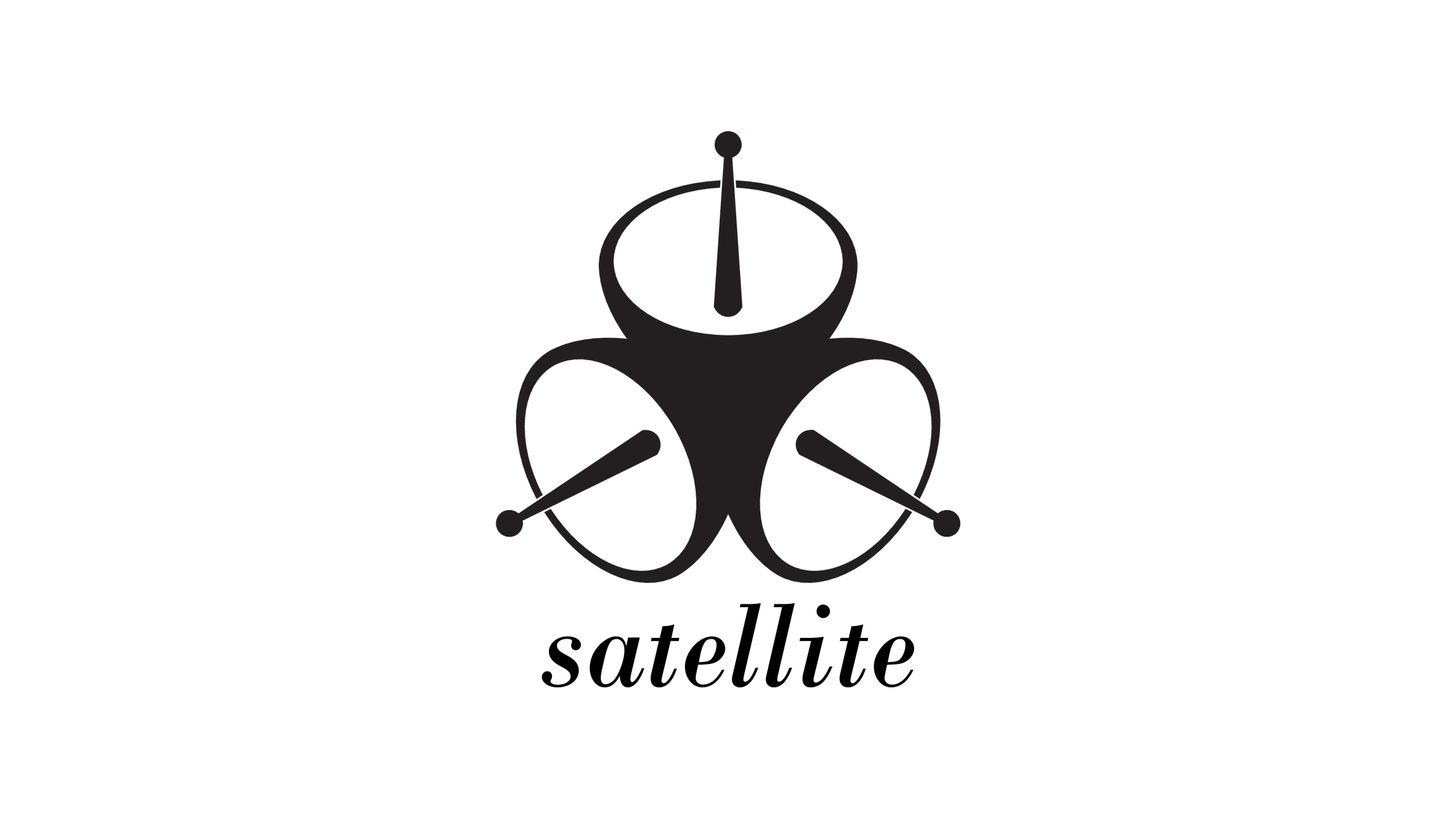The Satellite logo, a symbol of three satellite dishes above the word satellite in Bodoni Italic