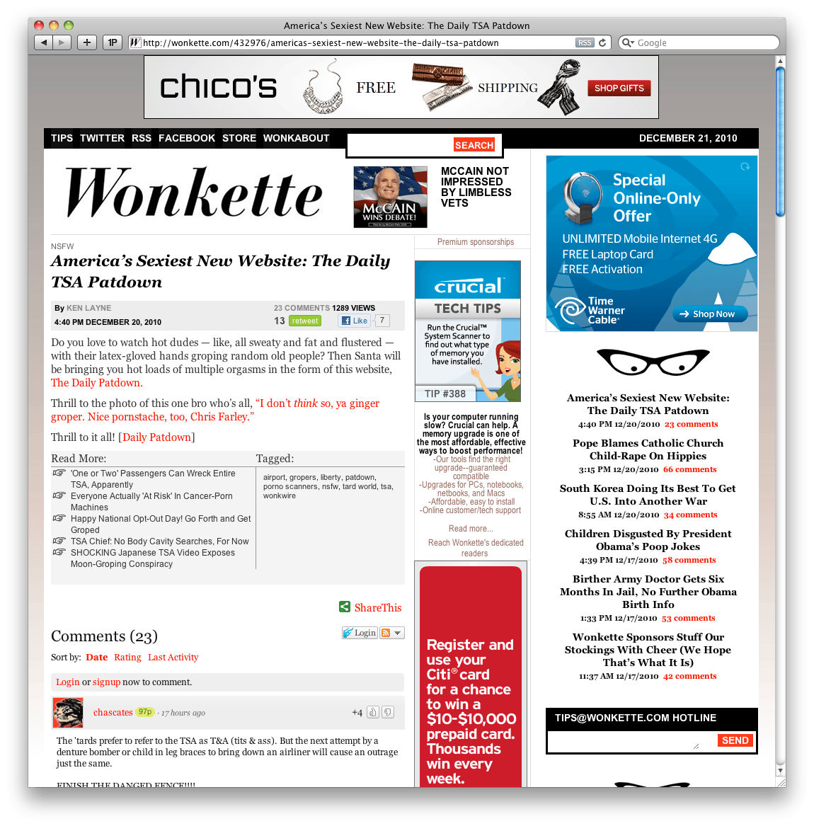 Wonkette’s post “America’s Sexiest New Website: The Daily TSA Patdown”